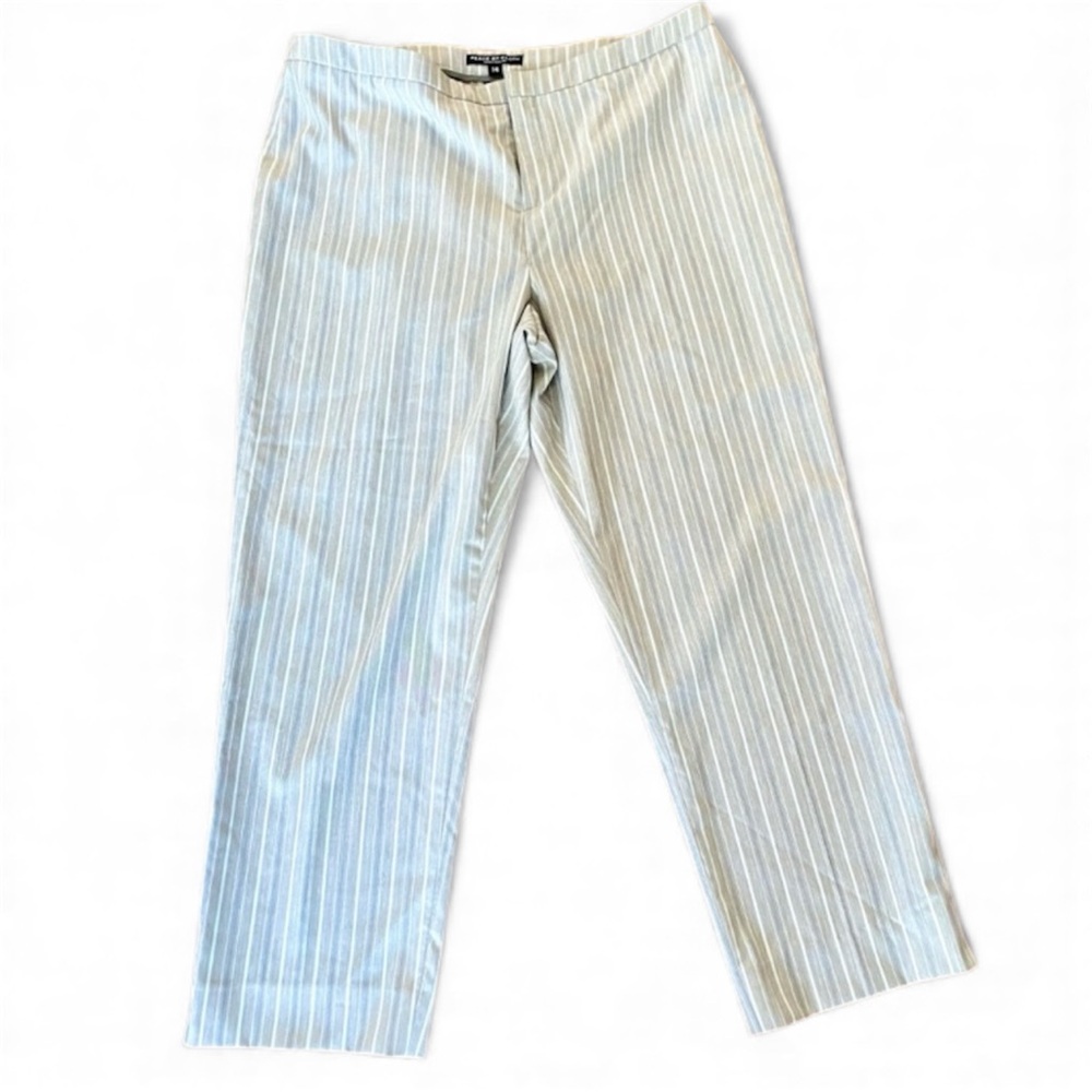 Peace Of Cloth Pants Panticular NYC Stripe Size 14 Taupe Tan Straight Leg Resort